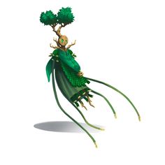 an image of a green creature with trees on its head and arms, standing in the air