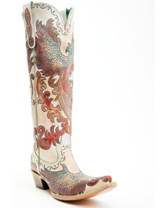 Corral Women's Fire Phoenix Hand Tooled And Painted Tall Western Boots - Snip Toe , White Corral Angel Wing Boots, Sunflower Cowboy Boots, Floral Cowboy Boots, Cowgirl Things, Corral Cowgirl Boots, Tall Western Boots, Saddle Boots, Shyanne Boots, Laredo Boots