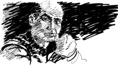 a black and white drawing of a man's face