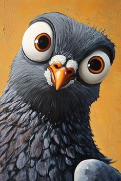 a painting of a bird with big eyes