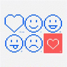 pixelated emotes are arranged in the shape of hearts