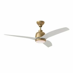 a ceiling fan with a light on top of it and a white blade in the middle