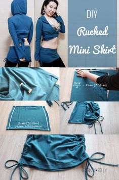 the instructions for how to make a ruched mini skirt with drawstrings