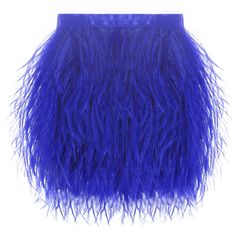 a blue skirt with long feathers on it's bottom, and the bottom part of its