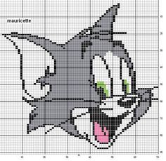 a cross stitch pattern with an image of a cat's face in grey and white