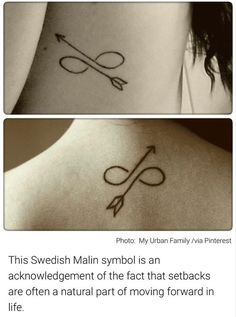 two pictures showing different tattoos on the back of a woman's neck and shoulder