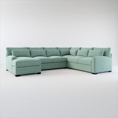 Our Winston Collection’s a bestseller for a reason. Classic good looks, roomy seating—and check out all those pillows and cushions! Kick back and relax—that’s what it’s made for. | Winston Foam Comfort Eco Performance 4-Piece Sectional in Bridger Jade | American Signature Furniture