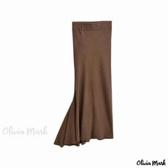 Olivia Mark - Form-Fitting Elastic Waist Midi Skirt with Asymmetrical Hemline, Irregular Pleating, Knee-Length and Textured Finish Zipper Cardigan, Zippered Cardigan, Skirts Midi High Waisted, Ankle Length Dress, Wrap Around Skirt, Fish Tail, Brown Skirts, Midi Skirts, Elastic Waist Pants