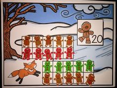 a christmas themed bulletin board with gingerbreads and teddy bears in the snow on it