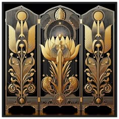 an art deco design with gold and black