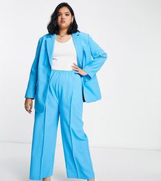 Curve & große Größen von ASOS Curve Stil-Aktualisierung: bevorstehend Mit hohem Bund Elastischer Bund Ziernähte Weit geschnitten Curve Style, Plus Size Blazer, Asos Curve, Pantalon Large, Suit Pants, Wide Legs, Trouser Suits, Wide Leg Trousers, Bright Blue