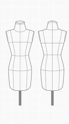 the front and back views of a mannequin dress form, with measurements on each side