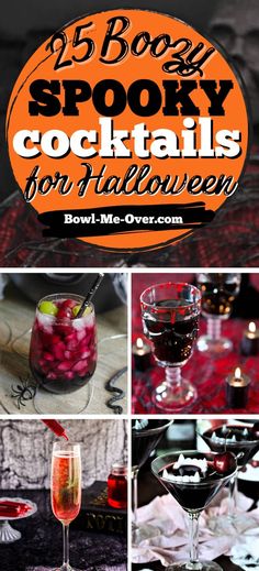 several different cocktails are shown with the words boozy spooky cocktails for halloween