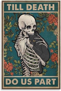 HAYOY Flower Wall Skull And Black Cat, Poster for Room Aesthetics，Canvas Wall Art Poster and Print，Cat Lovers Room Posters 12x18inch(Frameless) Black Cat Poster, Poster For Room, Room Aesthetics, Cat Poster, Room Posters, Wall Art Poster, Flower Wall, Art Poster, Vintage Posters