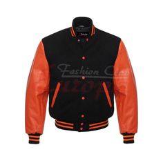 Black and Orange Varsity Letterman Jacket for Men (Sale)