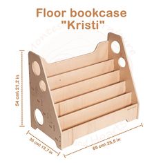 an image of a wooden bookcase with holes in the bottom and bottom section for storing books