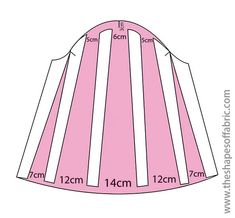 the pattern for a skirt is shown in pink and white, with stripes on it