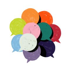 a bunch of different colored speech bubbles