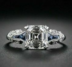 Vintage Art Deco 2.60Ct Asccher Cut Moissanite Engagement 14K White Gold Ring | eBay Bijoux Art Deco, Asscher Cut Diamond, Art Deco Diamond Rings, Deco Ring, Deco Jewelry, Bling Rings, Vintage Jewels, Art Deco Ring, Art Deco Jewelry