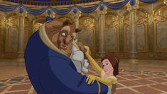 the beauty and the beast character is being hugged