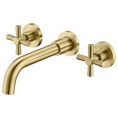 an image of a gold faucet with two handles and nozzles on the side