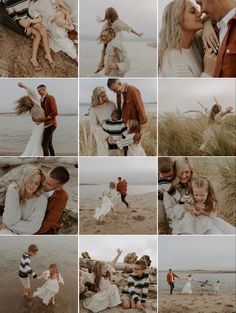 a collage of family photos on the beach