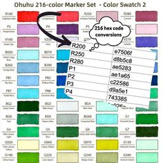 an image of color swatches with the text, ohuhu colors marker set - color swatch 2