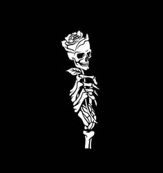 a skeleton holding a rose in its hand on a black background with the word love written below it