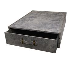 a metal box with two drawers on the bottom and one drawer open to show something inside