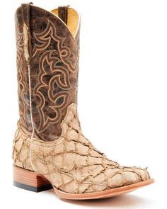 Cody James Mens Exotic Pirarucu Western Boots - Broad Square Toe , Tan