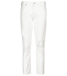 Opt for a laid-back silhouette with the white Emerson boyfriend jeans from Citizens of Humanity. Made from cotton-blend denim, they're accented with whiskering, fading and distressing for a lived-in feel. The low-rise design falls to straight legs, primed for styling with your favorite sneakers all weekend long. Distressed Boyfriend Jeans, Citizens Of Humanity, Mid Rise Jeans, Boyfriend Jeans, The White, Designing Women, Low Rise, Mid Rise, Straight Leg