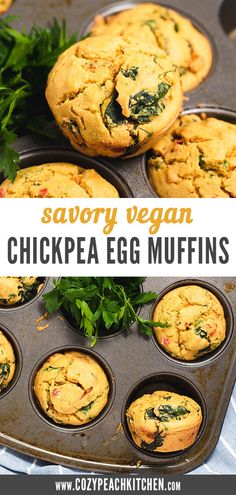 easy vegan chickpea muffins in a muffin tin with fresh greens