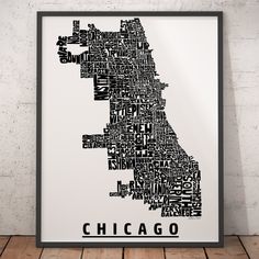 a framed black and white map of the city of new york, with words written all over it