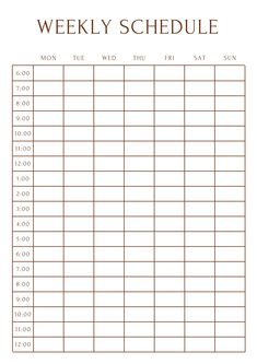 a printable weekly schedule for the week with dates and time to go on it