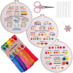 two embroidery kits with scissors and thread