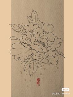 a drawing of a flower on paper with chinese writing in the middle and an image of a