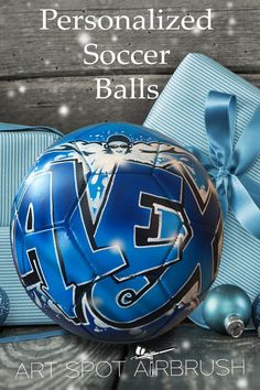 Personalized soccer ball with swimmer painted on the ball. Sports Theme Decor, Soccer Banquet, Hockey Pucks, Team Mascots, Sports Balls