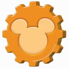 an orange cogwheel with mickey mouse's face on it, as if in the form of a gear wheel