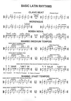 an old sheet music score with the words basic latin rhythms