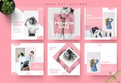 the fashion sale instagramtion is displayed on a pink background