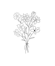 a black and white drawing of some flowers