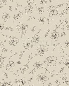 an abstract floral pattern with black and white flowers on a beige background, suitable for wallpaper or fabric