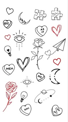 some hearts and other symbols drawn on paper