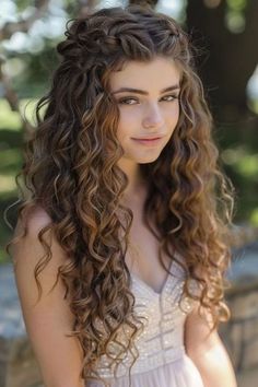 Naturally Curly Prom Hairstyles For Medium Hair, Curly Hair For Prom All Down, Natural Curly Hoco Hairstyles, Grad Hairstyles For Curly Hair, Long Natural Curly Hair Wedding Styles, Curly Hairstyles Elegant Wedding, Naturally Curly Prom Hairstyles, Elegant Hairstyles Curly Hair, Graduation Curly Hair