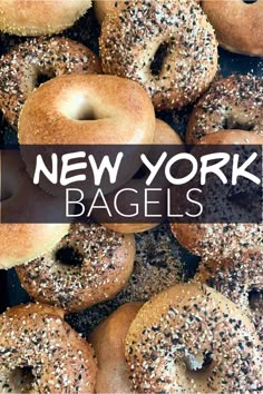 new york bagels with sesame sprinkles on them and the title says, new york bagels