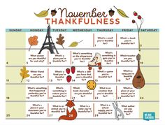 a calendar with the words november and thanksgiving