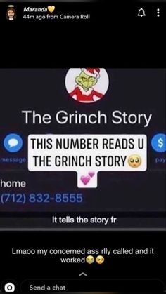 the grinch story screenshot with text and pictures on it, including an image of a