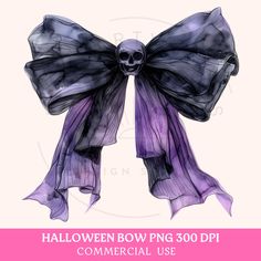 a purple bow with a skull on it and the words halloween bow png 300pi commercial use