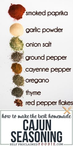 the recipe for cajun seasoning is shown in three different colors