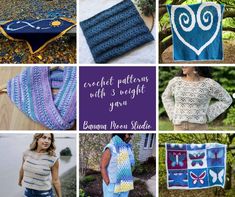 crochet patterns for sweaters and scarves with 3 weight squares in them